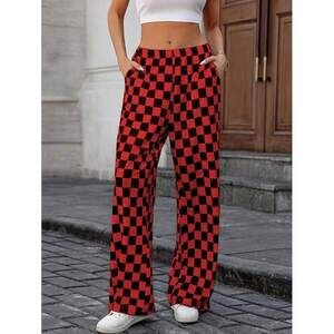 INAWLY Women's Fashion Casual Houndstooth Slant Pocket Straight Leg Pants